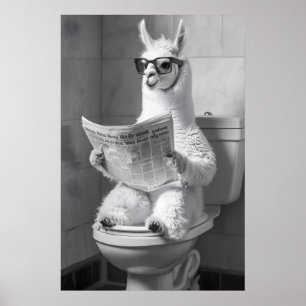 Funny Alpaca Bathroom Print, Newspaper Toilet Poster