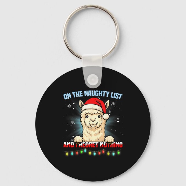 Funny Alpaca Christmas Santa Hat Xmas Men Women Ki Keychain (Front)