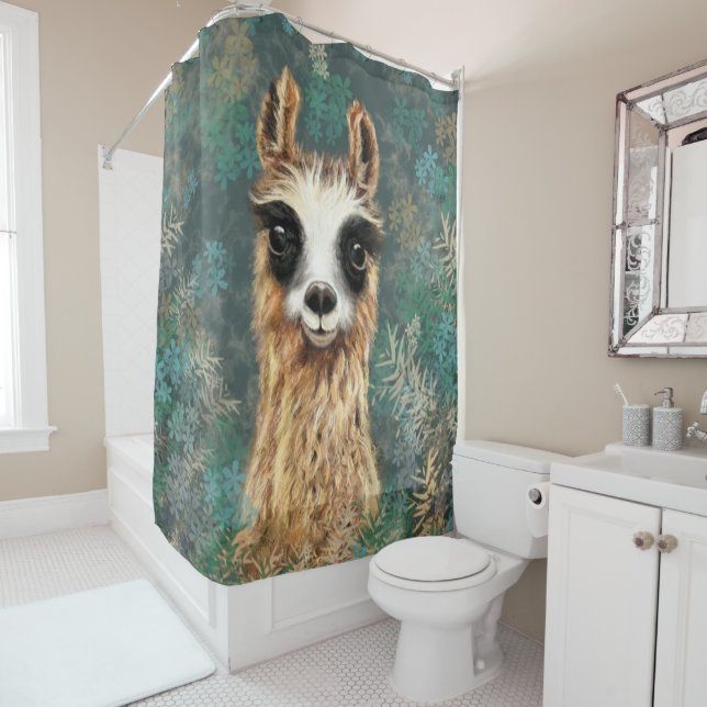 Funny Alpaca Shower Curtain (In Situ)