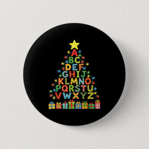 Funny Alphabet Christmas Tree Graphic Abc A-z Teac 2 Inch Round Button