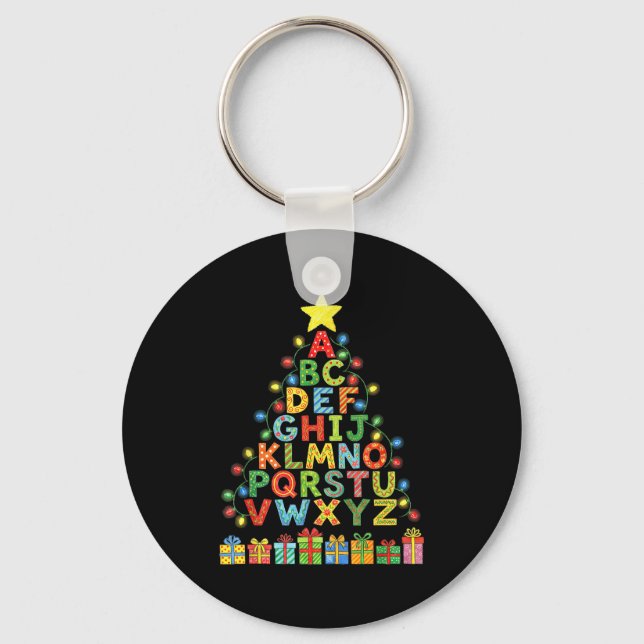 Funny Alphabet Christmas Tree Graphic Abc A-z Teac Keychain (Front)