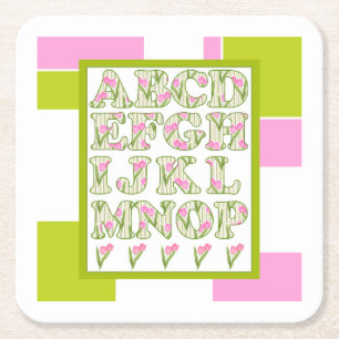 Funny alphabet, flower alphabet, alphabet square paper coaster