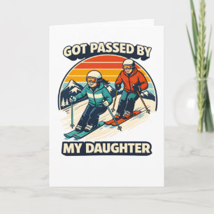 Funny Alpine Ski Dad Passed By Daughter Retro Card