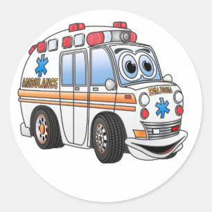 Funny Ambulance Cartoon Classic Round Sticker