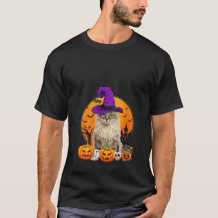 Funny American Curl Cat Halloween Witch Pumpkin V T-Shirt