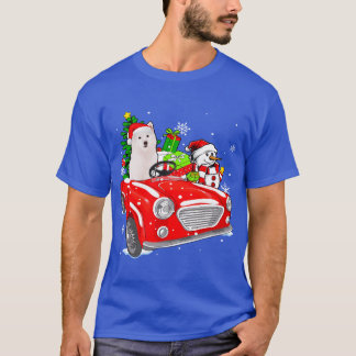 Funny American Eskimo Dog Santa Hat Red Car retro T-Shirt