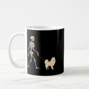 Funny American Eskimo Skeleton Dog Walking Coffee Mug