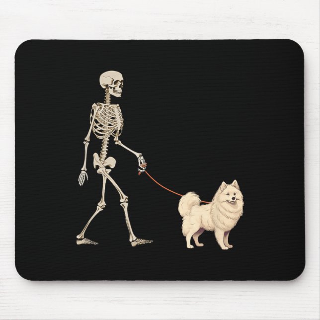 Funny American Eskimo Skeleton Dog Walking Mouse Pad (Front)