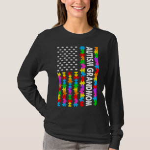 Funny American Flag Autism Grandmom Autism Awarene T-Shirt