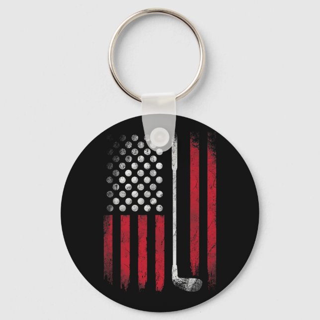 Funny American Flag Golf For Golfer  Keychain (Front)