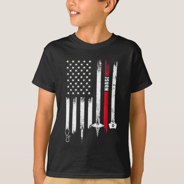 Funny American Flag Nurse Day Gift Idea T-Shirt (Front)