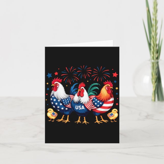 Funny American Flag Rooster Independence Day 4th Card (Front)