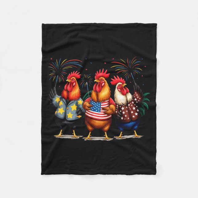 Funny American Flag Rooster Independence Day 4th Fleece Blanket (Front)