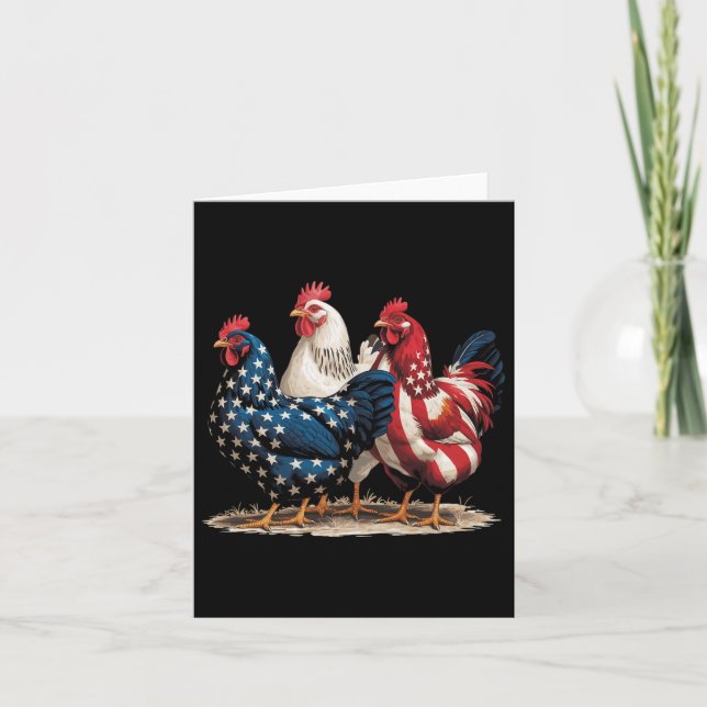 Funny American Flag Rooster Independence Day 4th O Card (Front)