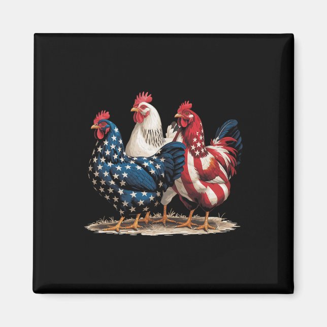 Funny American Flag Rooster Independence Day 4th O Magnet (Front)