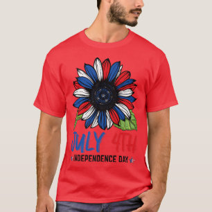 Funny American Flag Sunflower Independence Day 4th T-Shirt