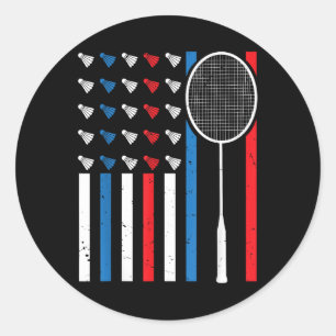 Funny American Flag With Shuttles Vintage Badminto Classic Round Sticker