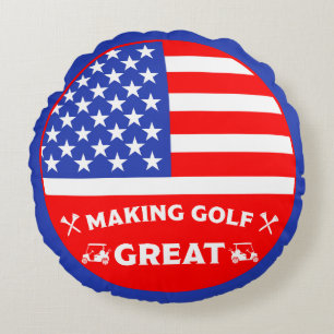 Funny American Golf Player Round Pillow