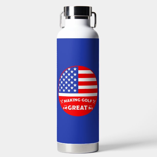 Funny American Golf Player Water Bottle (Front)