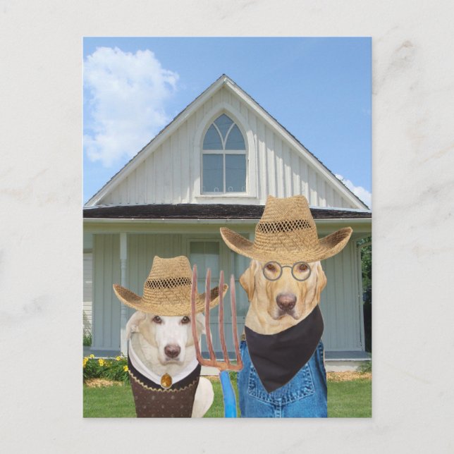 Funny American Gothic Dogs/Labs Postcard (Front)