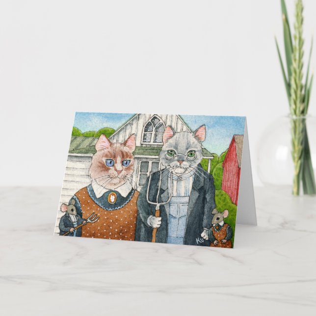 Funny American Gothic spoof Cats and Mice Card (Front)