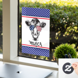Funny American Hipster Cow  Window Cling