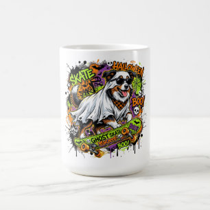 Funny American Shepherd Ghost Skateboard Halloween Magic Mug