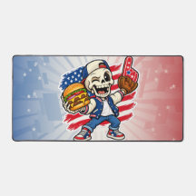 Funny American Skeleton Burger & Baseball Desk Mat
