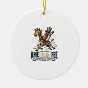 Funny Amerigiraffee Patriotic Giraffe Hot Dog Shir Ceramic Ornament