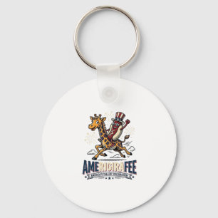 Funny Amerigiraffee Patriotic Giraffe Hot Dog Shir Keychain