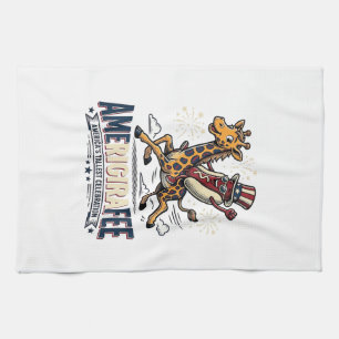 Funny Amerigiraffee Patriotic Giraffe Hot Dog Shir Kitchen Towel