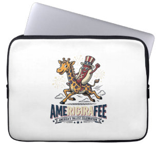 Funny Amerigiraffee Patriotic Giraffe Hot Dog Shir Laptop Sleeve