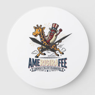 Funny Amerigiraffee Patriotic Giraffe Hot Dog Shir Large Clock