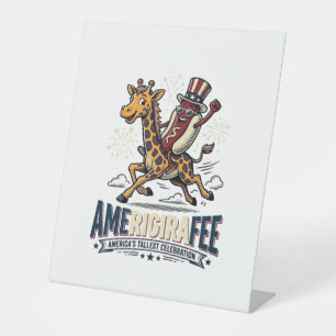 Funny Amerigiraffee Patriotic Giraffe Hot Dog Shir Pedestal Sign