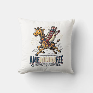 Funny Amerigiraffee Patriotic Giraffe Hot Dog Shir Throw Pillow