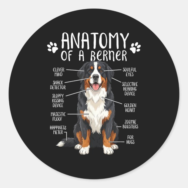 Funny Anatomy Bernese Mountain Dog Cute Berner Lov Classic Round Sticker (Front)