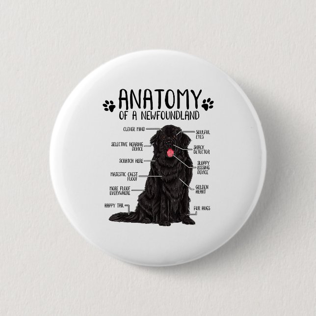 Funny Anatomy Newfoundland Dog Cute Newfie Lover  2 Inch Round Button (Front)
