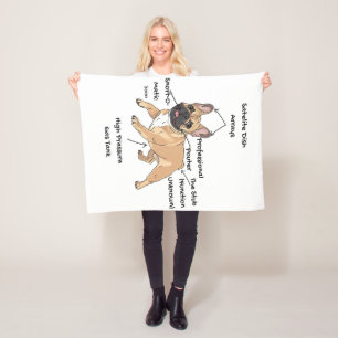 Funny Anatomy of a French Bulldog Illustration Fleece Blanket