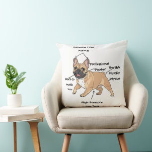 Funny Anatomy of a French Bulldog Illustration Throw Pillow