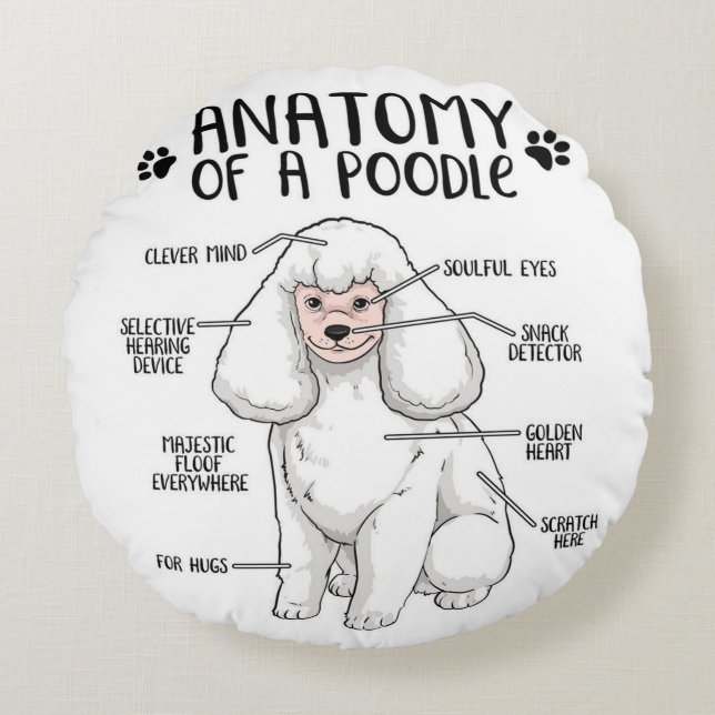 Funny Anatomy Poodle Dog Standard Poodle Lover Round Pillow (Front)