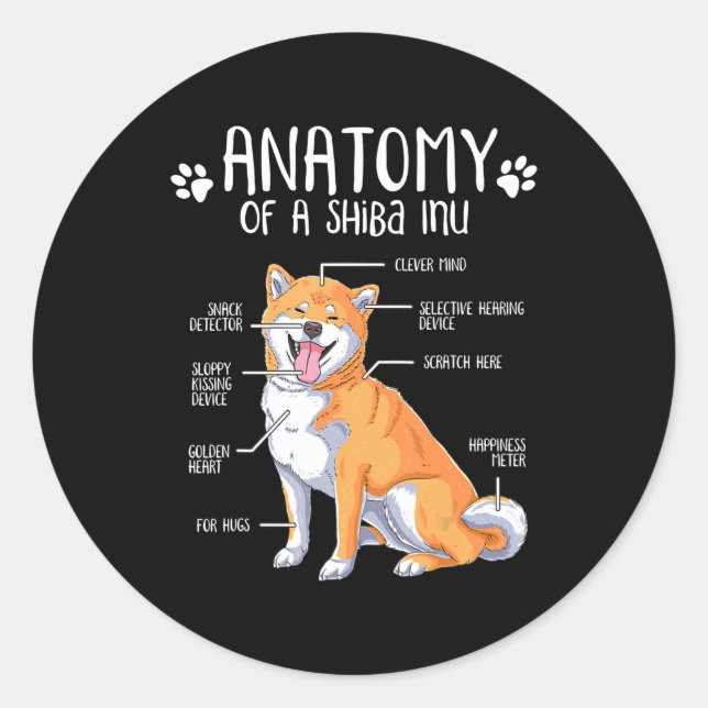 funny anatomy shiba inu dog lover gift classic round sticker (Front)