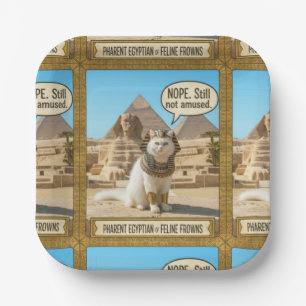 Funny Ancient Egyptian Royal Pharaoh White Cat Paper Plate