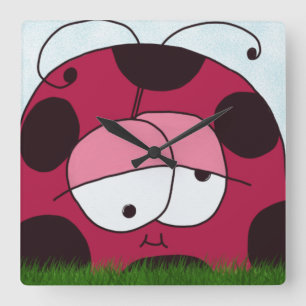 Funny and Chubby Ladybug Square Wall Clock