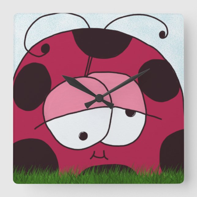 Funny and Chubby Ladybug Square Wall Clock (Front)