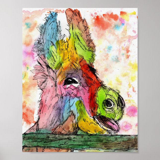 Funny and Colourful Donkey Poster - 8"x10" (Front)