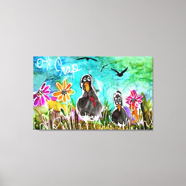 Funny and Colourful Oh Crap Crows Canvas Print (Front)