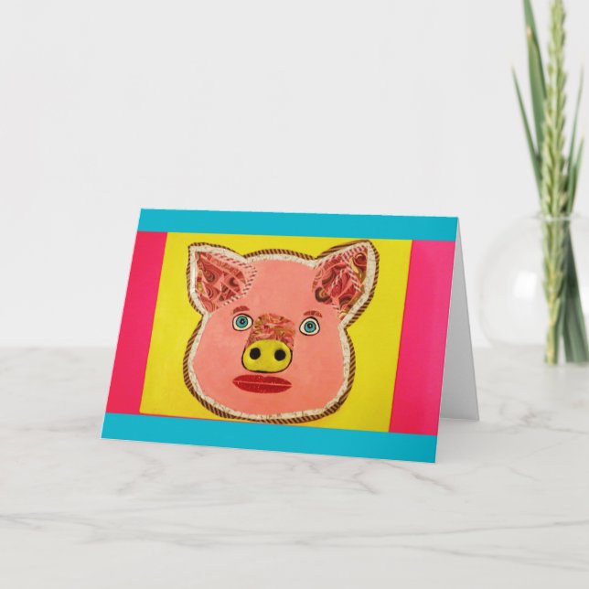 Funny and Colourful Pig Greeting Card (Front)