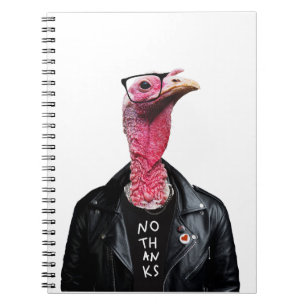Funny and cool turkey with glasses and jacket notebook