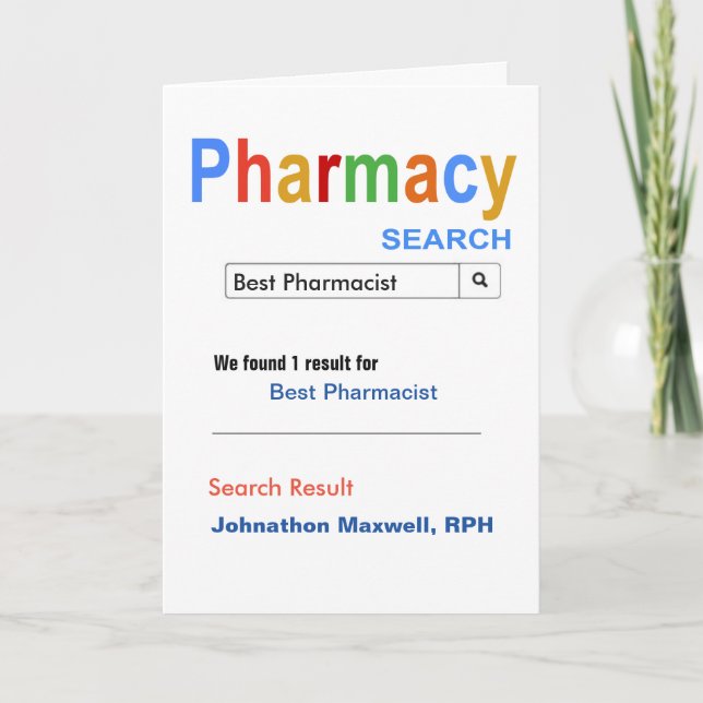 Funny and Cute Best Pharmacy Search Thank You Card (Front)