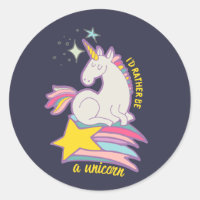 Funny and Cute Cartoon I'd Rather Be A Unicorn